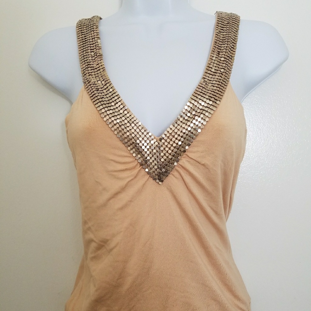Bebe Salmon Sequins Halter Top S